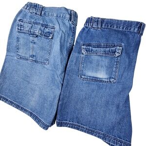 Denim Cargo Shorts Mens 42 Utility Pockets Relaxed Elastic Stretch 2 Pair READ